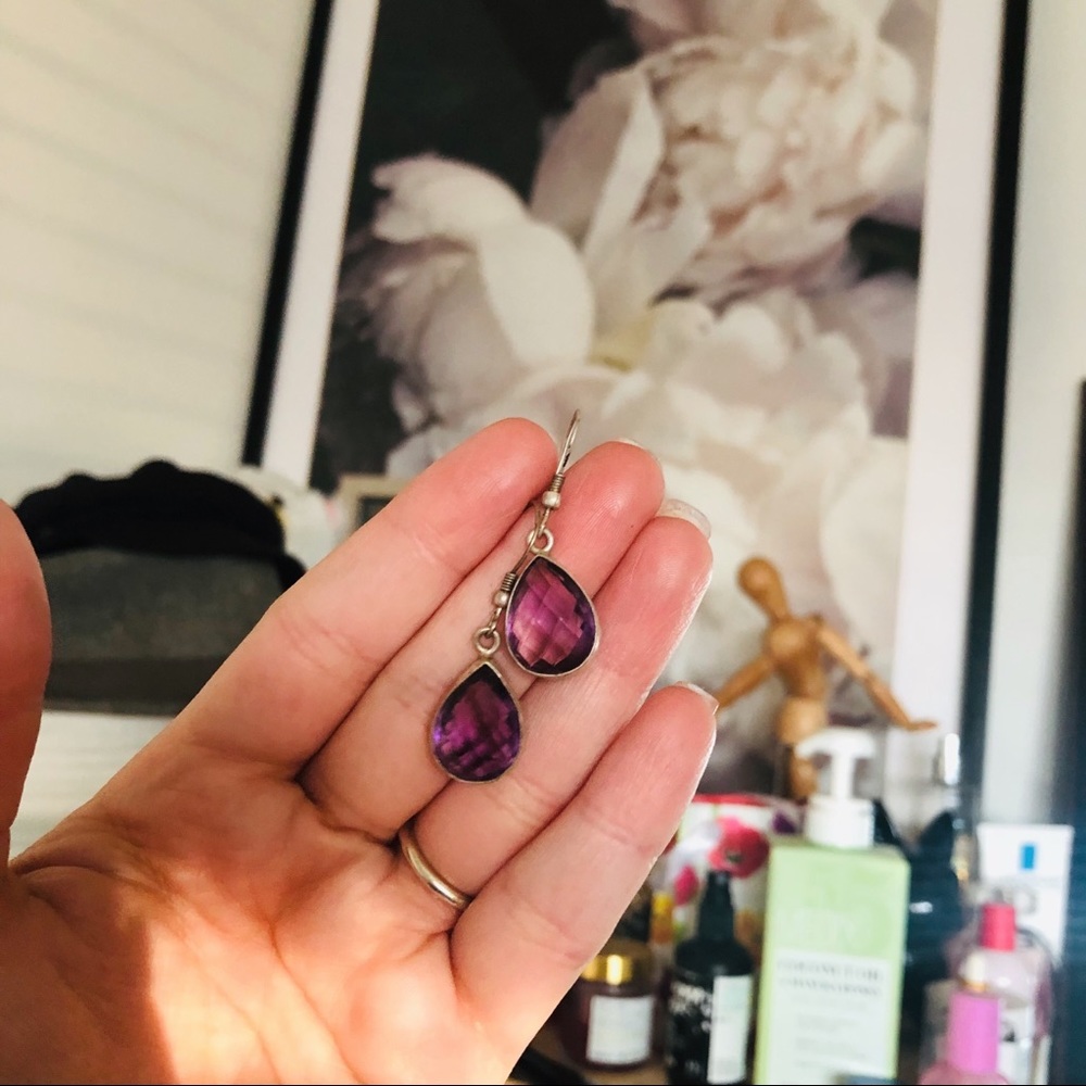 Vintage Amethyst Dangle Silver Earrings Vintage